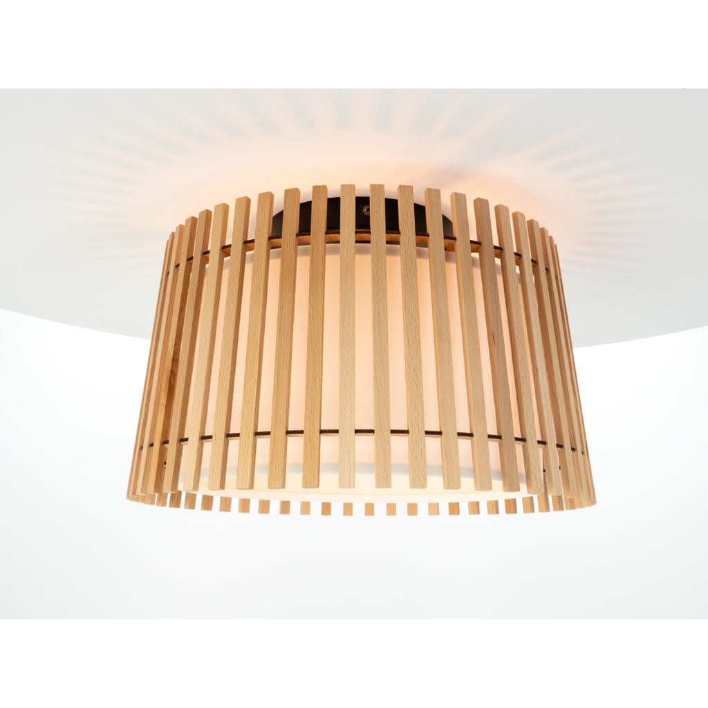EGLO Fattoria Plafondlamp - E27 - Ø 38 cm - Zwart|Bruin|Wit - Hout |Textiel