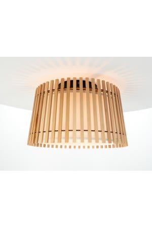 Fattoria Plafondlamp - E27 - Ø 38 cm - Zwart/Bruin/Wit - Hout /Textiel