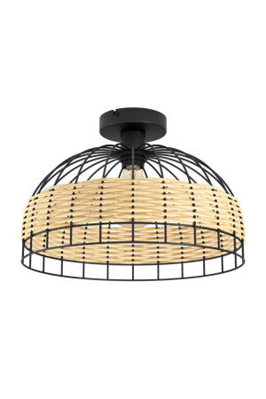 Anwick Plafondlamp - E27 - Ø 38 cm - Zwart/Rotan