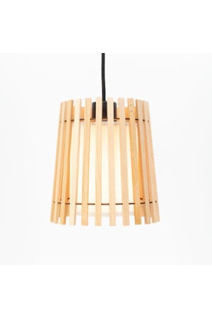 Fattoria Hanglamp - E27 - Ø 20 cm - Zwart/Bruin/Wit - Hout /Textiel