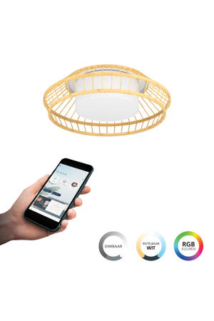 connect.z Yuku-Z Plafondlamp - Ø 46 cm - Wit/Bruin - Instelbaar RGB & wit licht - Dimbaar - Zigbee  
