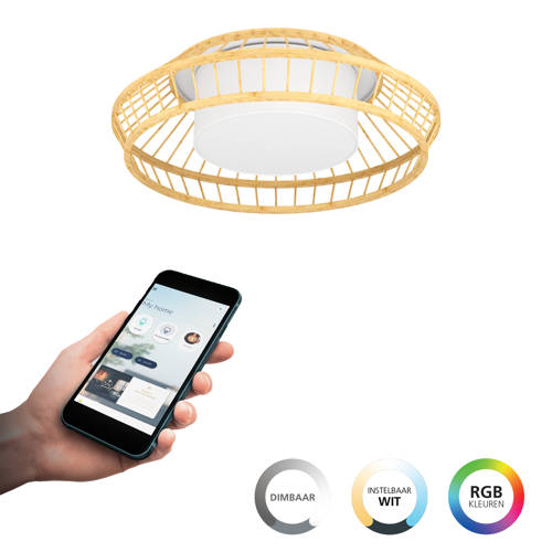 EGLO Connect connect.z Yuku-Z Plafondlamp - Ø 46 cm - Wit/Bruin - Instelbaar RGB & wit licht - Dimbaar - Zigbee afbeelding