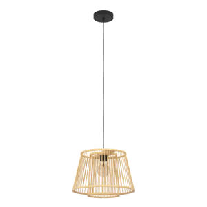 Hykeham Hanglamp - E27 - Ø 38 cm - Staal/Bamboe - Zwart/Bruin