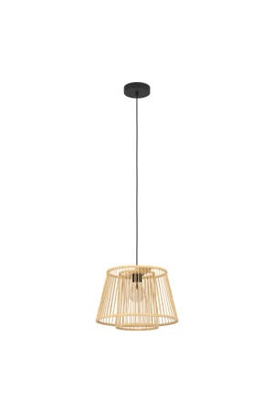 Hykeham Hanglamp - E27 - Ø 38 cm - Staal/Bamboe - Zwart/Bruin