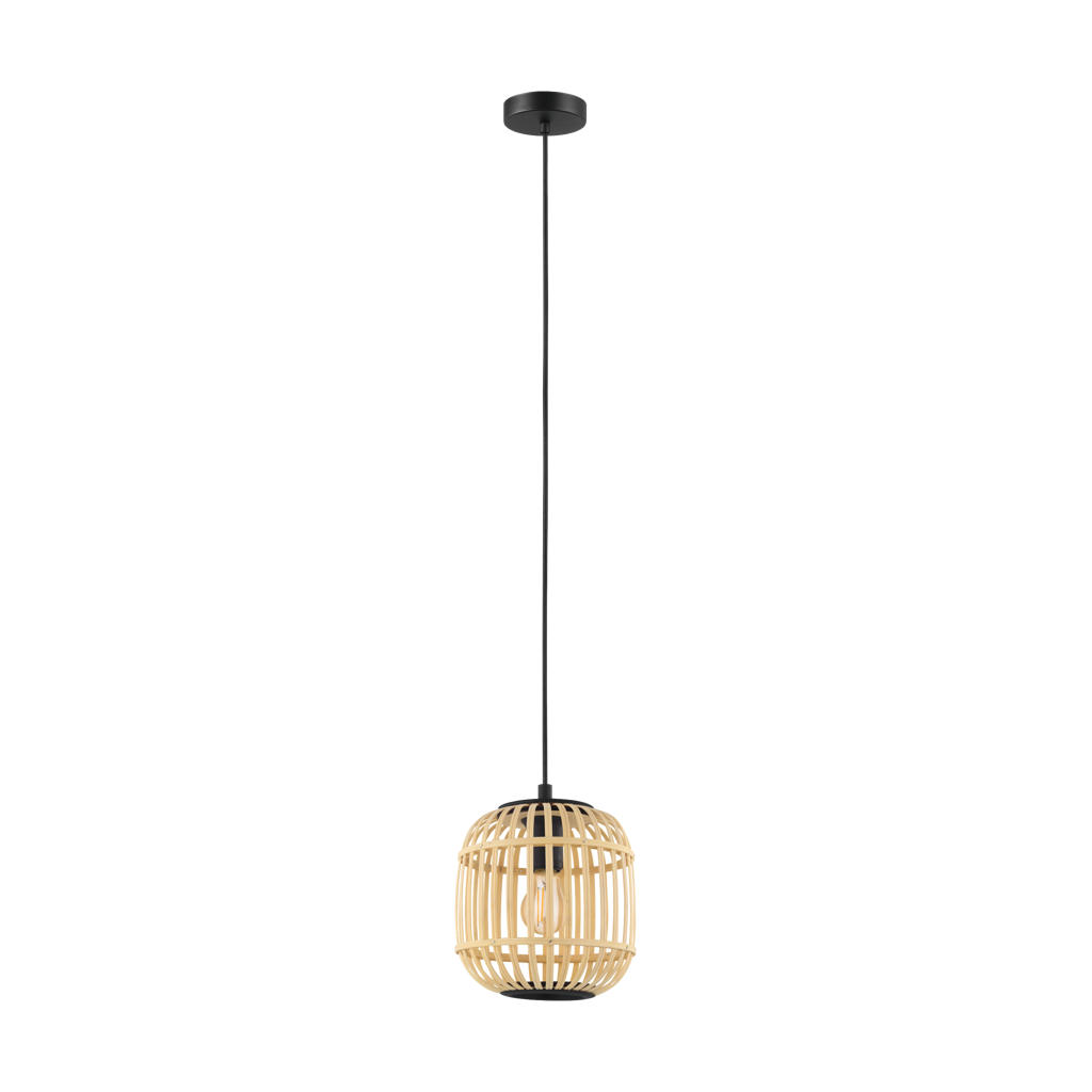 EGLO Bordesley Hanglamp - 1 lichts - Ø21cm. - E27 - Zwart/bamboo