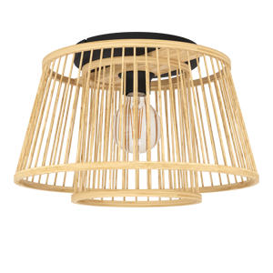 Hykeham Plafondlamp - E27 - Ø 38 cm - Staal/Bamboe - Zwart/Bruin