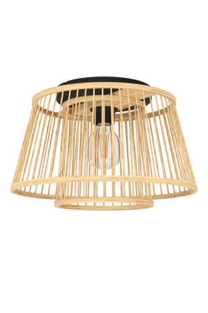 Hykeham Plafondlamp - E27 - Ø 38 cm - Staal/Bamboe - Zwart/Bruin