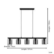 thumbnail: EGLO Cadley Hanglamp - E27 - 121 cm - Rookglas - Smoke - Zwart