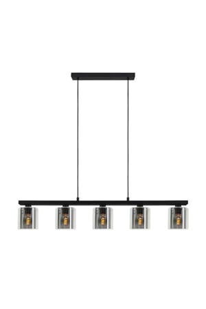 Cadley Hanglamp - E27 - 121 cm - Rookglas - Smoke - Zwart