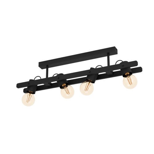 EGLO Plimsoll Plafondlamp - E27 - 77 cm - Zwart - Staal/Hout afbeelding