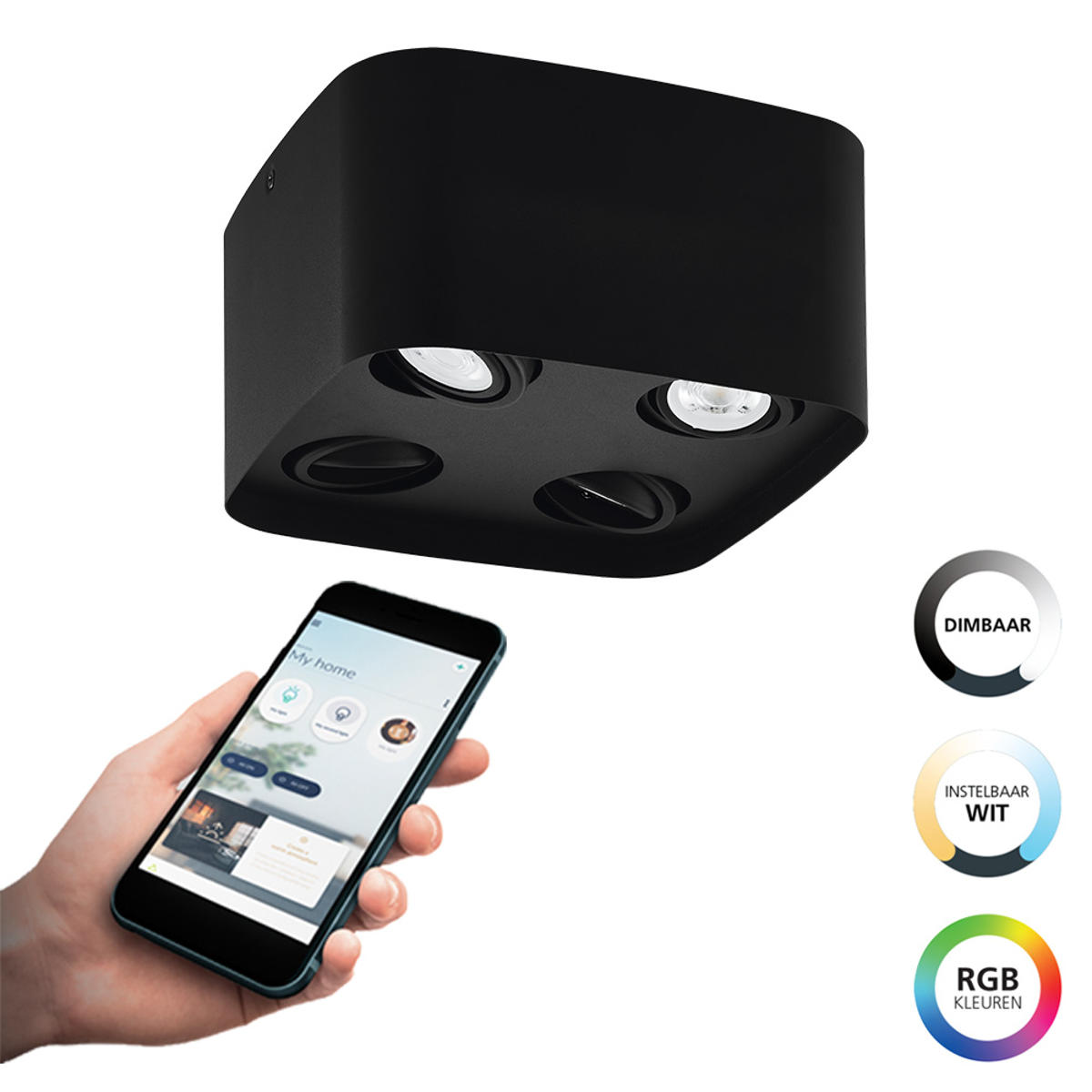 EGLO connect.z Smart Home LED plafondlamp Paranday-Z, ZigBee, app en spraakbesturing Alexa, lichtkleur instelbaar (warm – koel wit), dimbaar, plafond lamp zwart wit, 47 x 43 cm