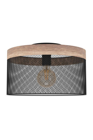 Kilnsdale Plafondlamp - E27 - Ø 38 cm - Staal/Hout - Zwart/Bruin
