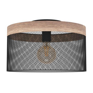 Kilnsdale Plafondlamp - E27 - Ø 38 cm - Staal/Hout - Zwart/Bruin  