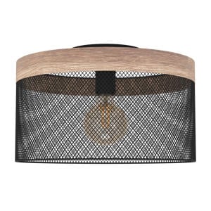 Kilnsdale Plafondlamp - E27 - Ø 38 cm - Staal/Hout - Zwart/Bruin