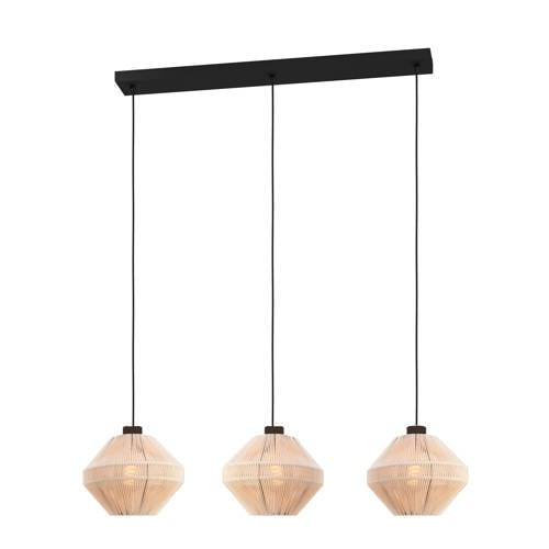 EGLO Midsumer Hanglamp - 3 x E27 - 92 cm - Zwart/Crème - Textiel afbeelding