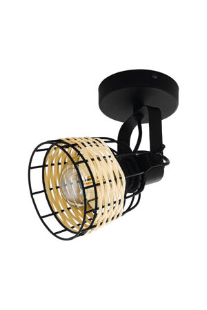 Anwick 1 Spot - E27 - 14 cm - Zwart/Rotan