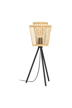 Hykeham Tafellamp - E27 - 57 cm - Driepoot - Staal/Bamboe - Zwart/Bruin 
