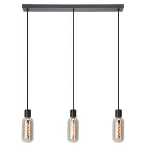 Majone Hanglamp - E27 - 77 cm - Zwart/Grijs - Smoke Glas - Rookglas