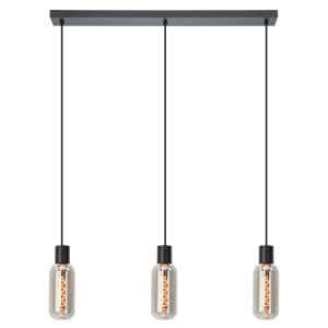 Majone Hanglamp - E27 - 77 cm - Zwart/Grijs - Smoke Glas - Rookglas