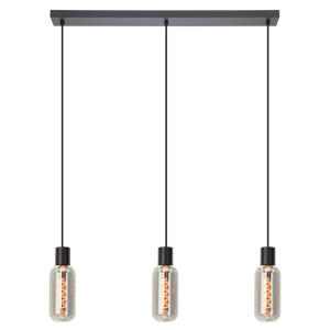 Majone Hanglamp - E27 - 77 cm - Zwart/Grijs - Smoke Glas - Rookglas