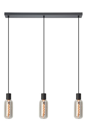Majone Hanglamp - E27 - 77 cm - Zwart/Grijs - Smoke Glas - Rookglas 