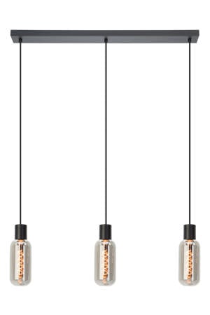 Majone Hanglamp - E27 - 77 cm - Zwart/Grijs - Smoke Glas - Rookglas