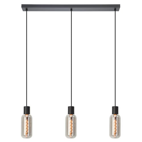 EGLO Majone Hanglamp - E27 - 77 cm - Zwart/Grijs - Smoke Glas - Rookglas afbeelding
