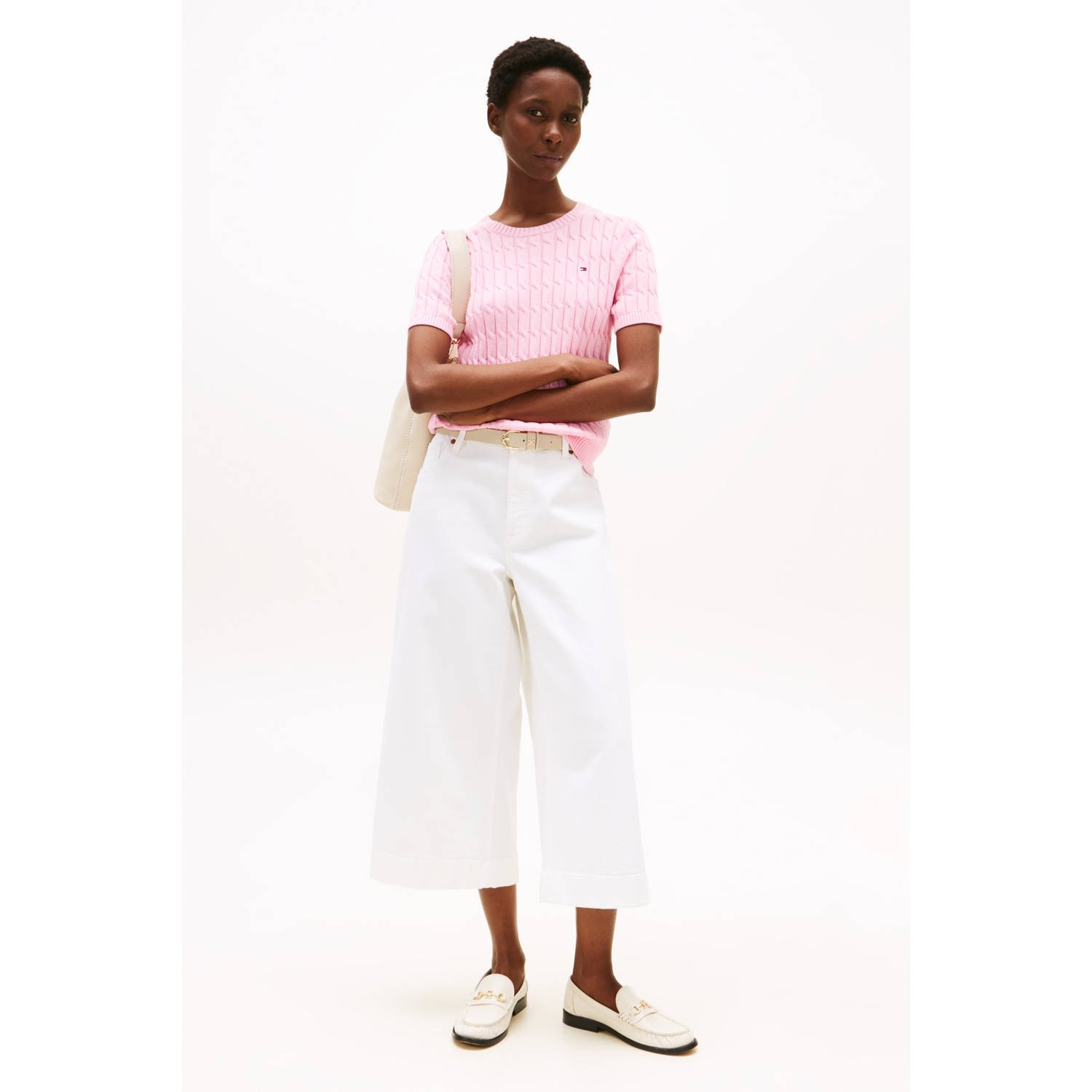 Tommy Hilfiger gebreide trui roze met kabels