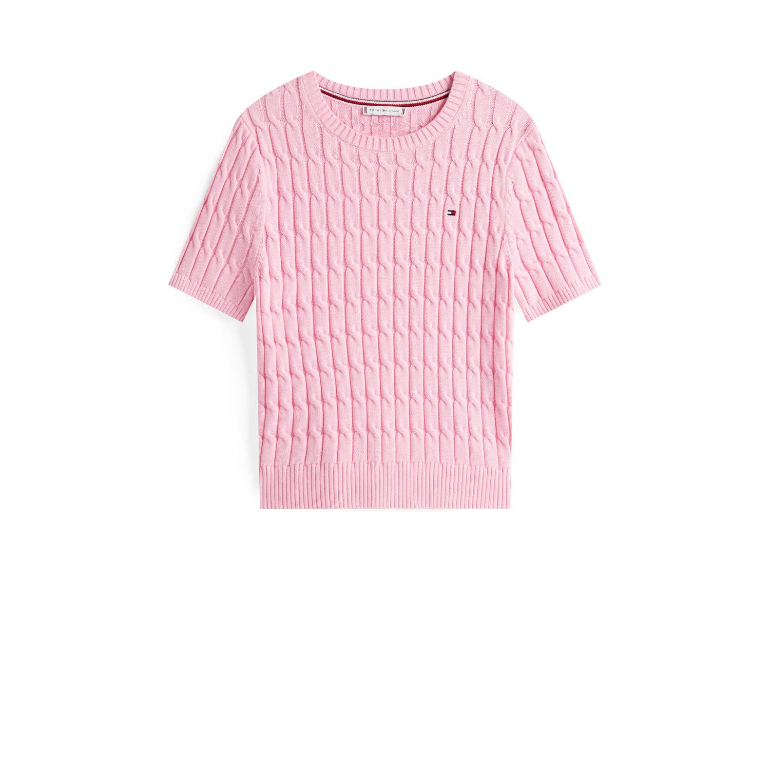 Tommy Hilfiger satijnen gebreide trui roze met kabels