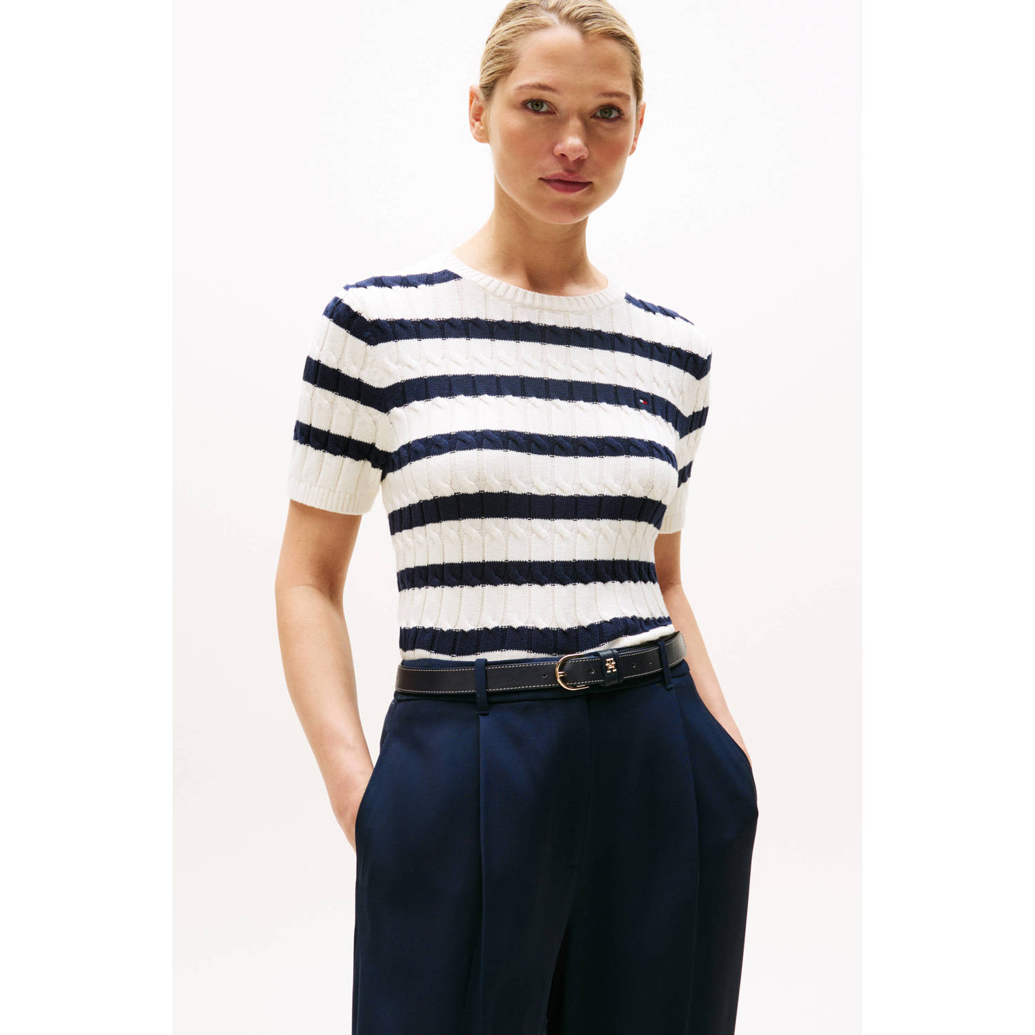 Tommy Hilfiger gebreide trui wit met kabels