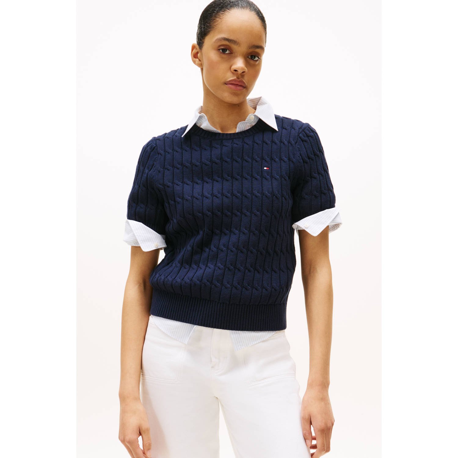 Tommy Hilfiger gebreide trui blauw met kabels