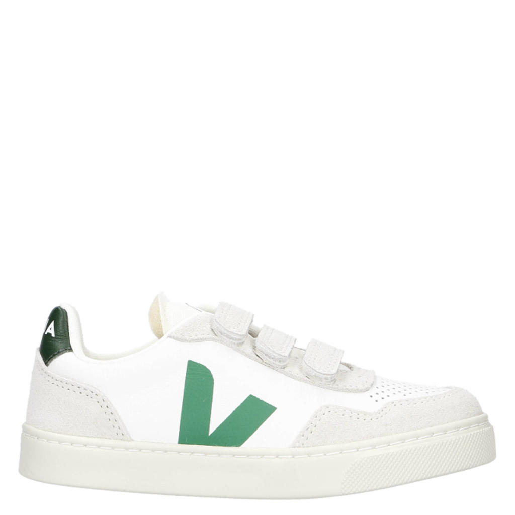 Wit en groene jongens Veja Small V-90 leren sneakers met klittenband
