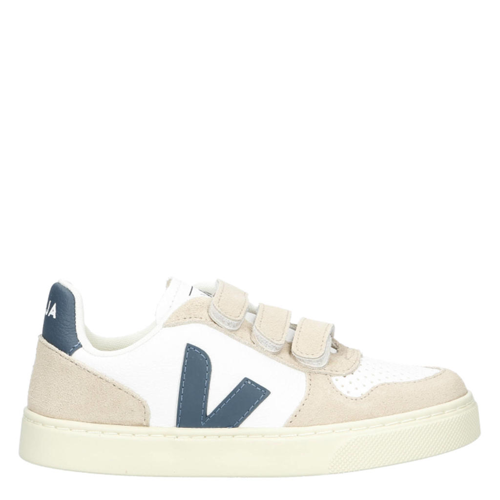 Witte jongens Veja Small V-10 sneakers van leer met klittenband