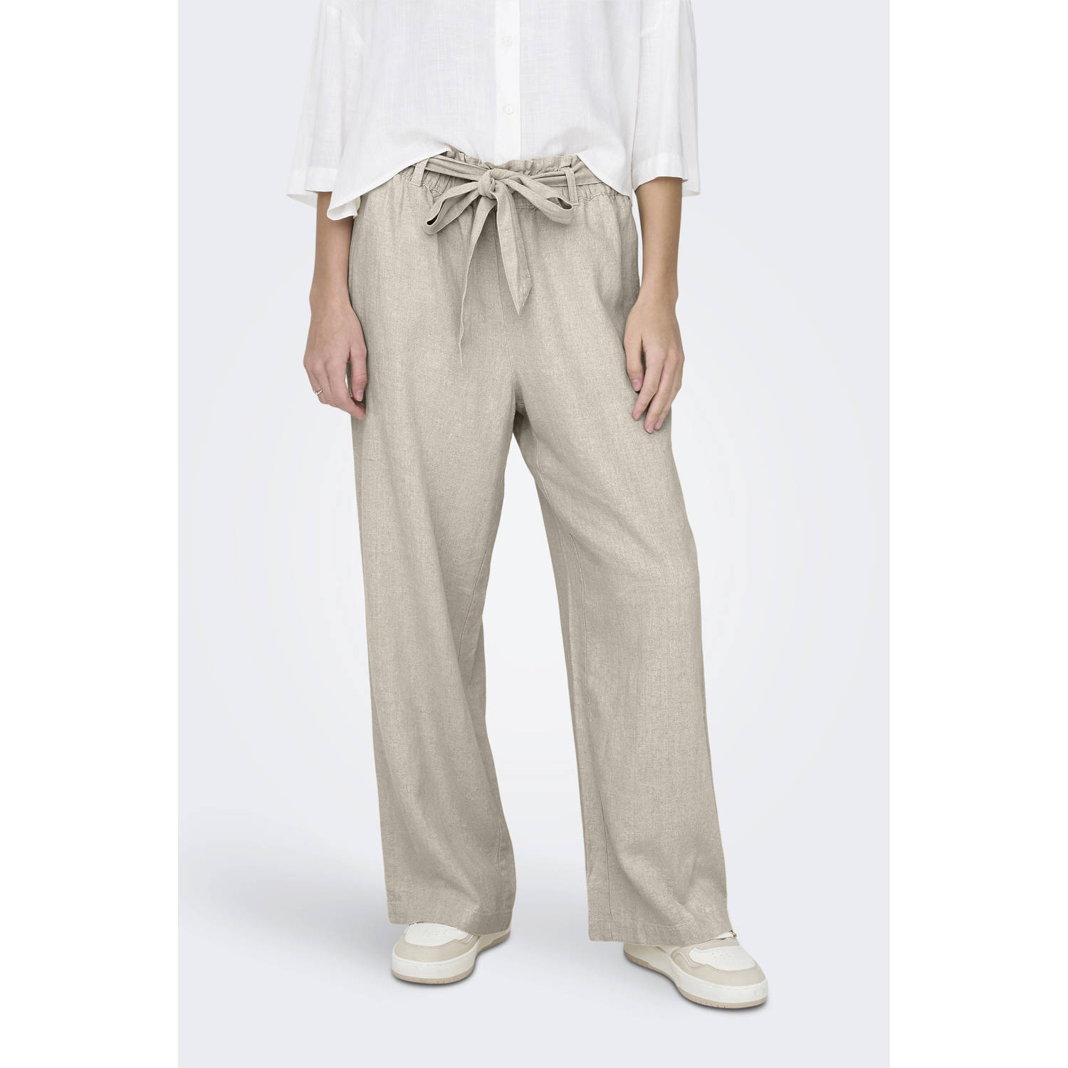 JDY linnen wide leg regular waist casual broek lichtgrijs