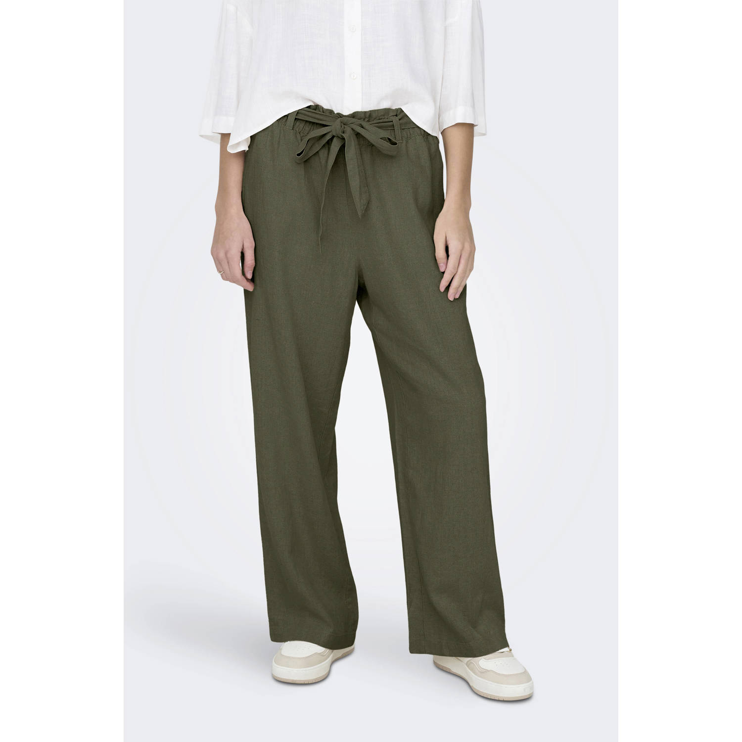 JDY linnen wide leg regular waist casual broek groen