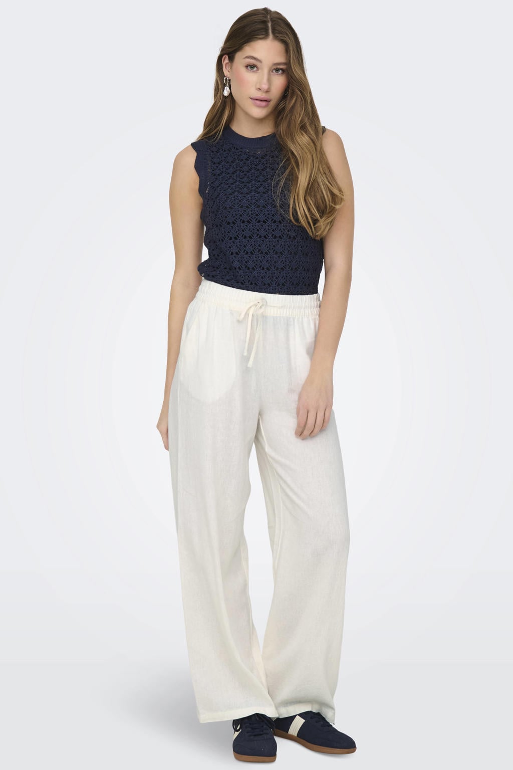 JDY linnen high waist casual broek wit