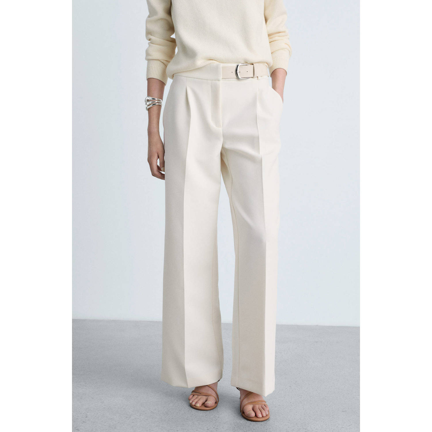 Mango straight regular waist pantalon ecru
