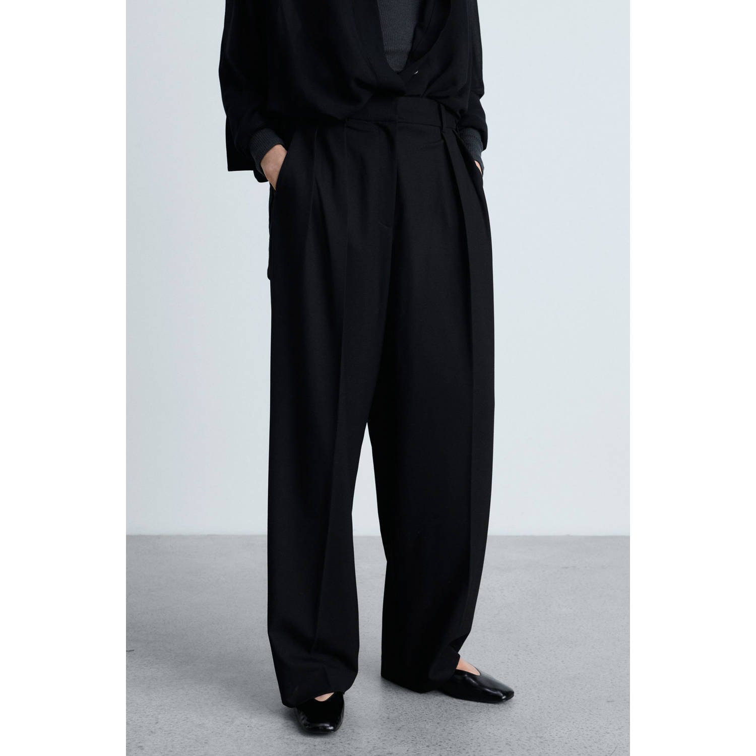Mango wide leg high waist pantalon zwart