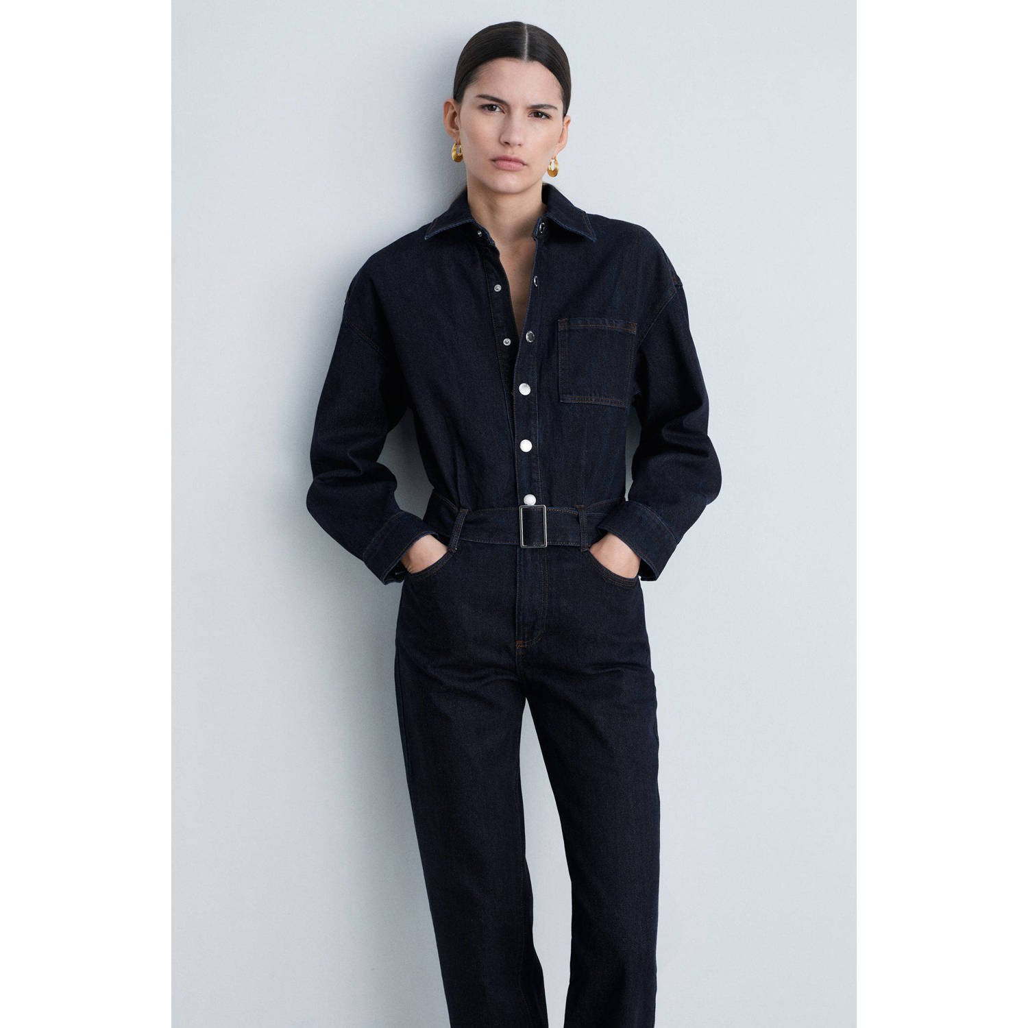 Mango denim straight jumpsuit dark blue denim