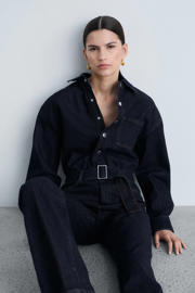 thumbnail: Mango denim straight jumpsuit dark blue denim