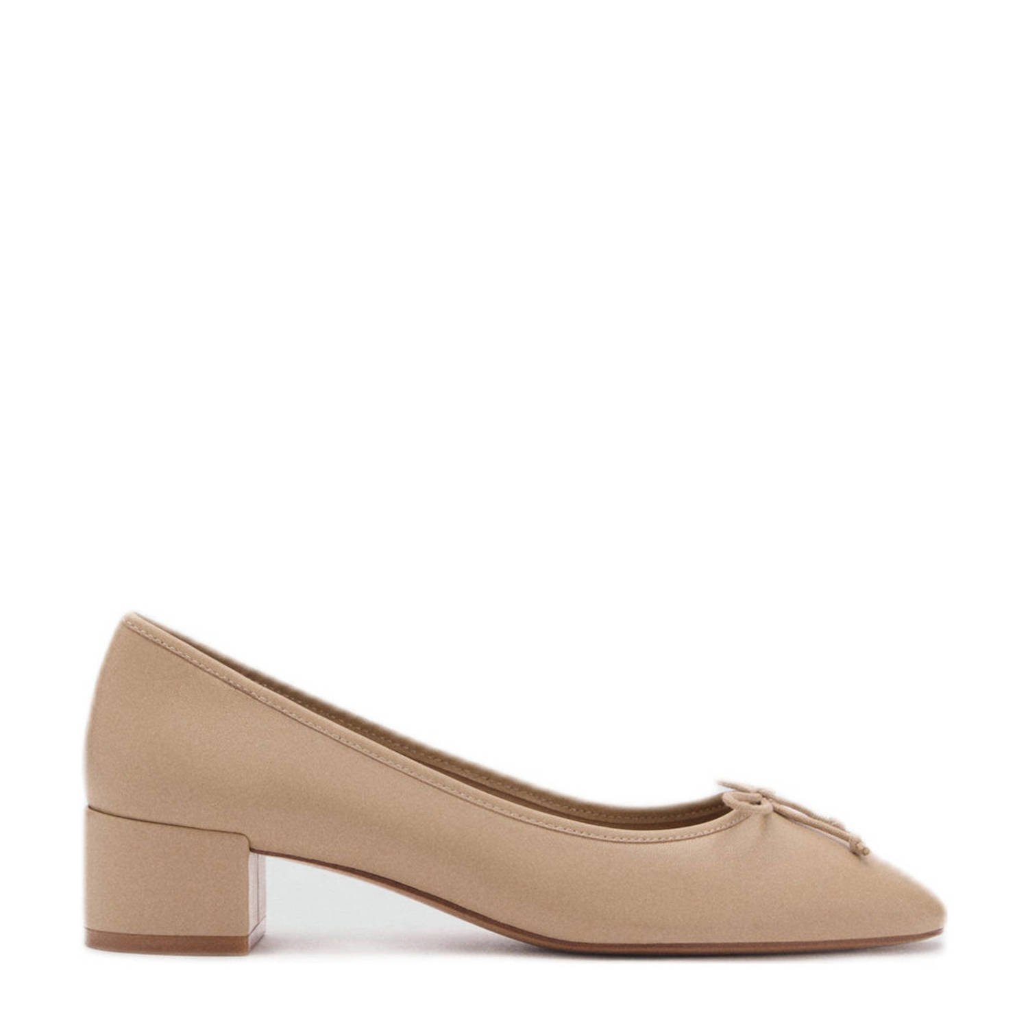 Mango leren pumps met lage hak camel