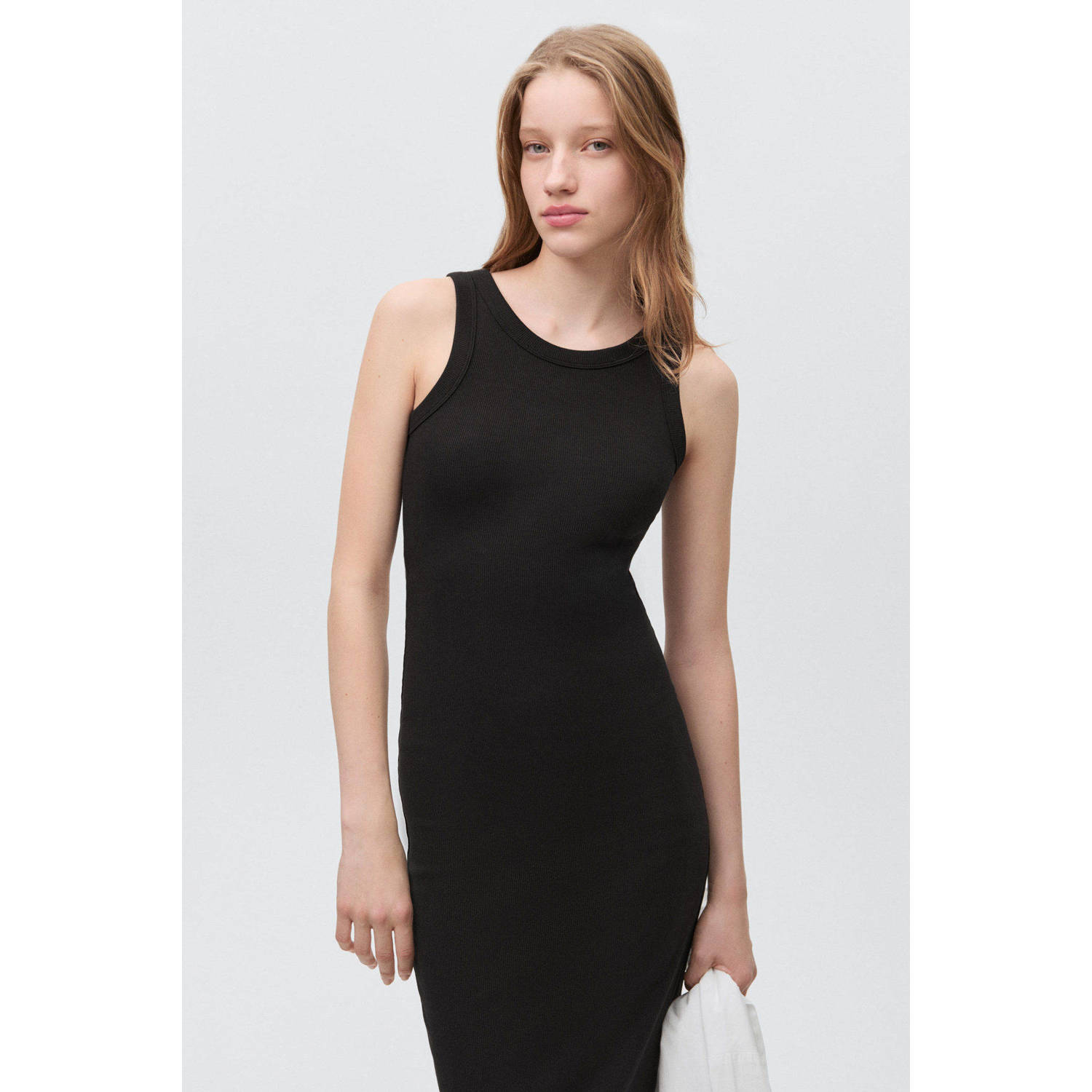 MANGO TEEN maxi jurk rib gebreid zwart