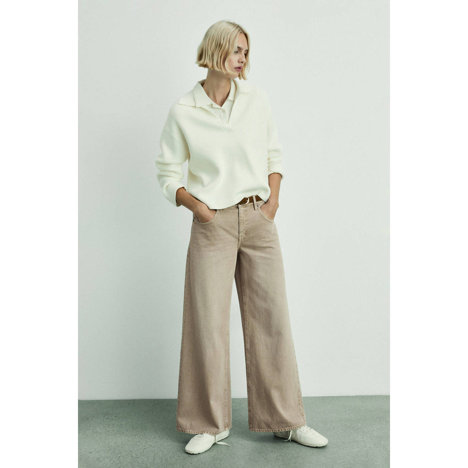 Mango low waist wide leg jeans beige