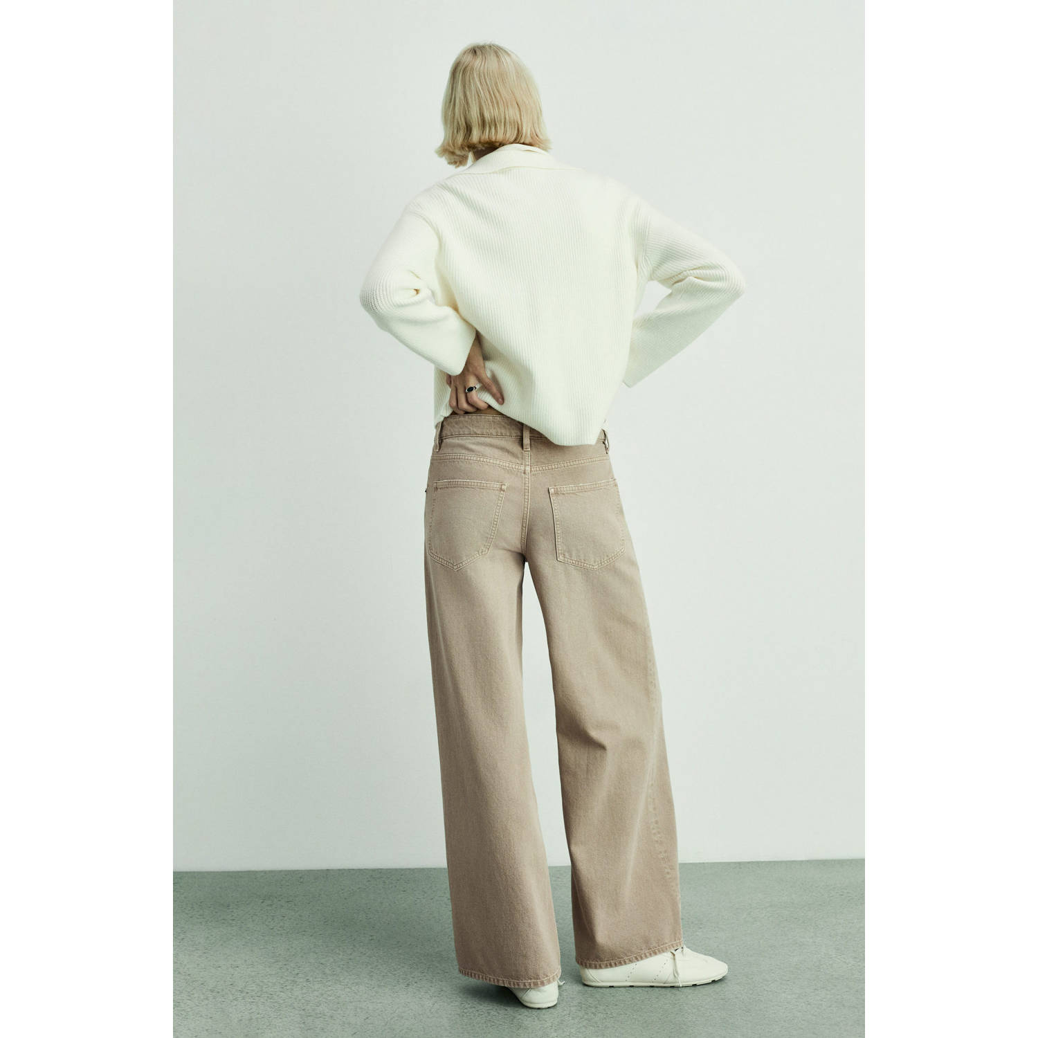 Mango low waist wide leg jeans beige