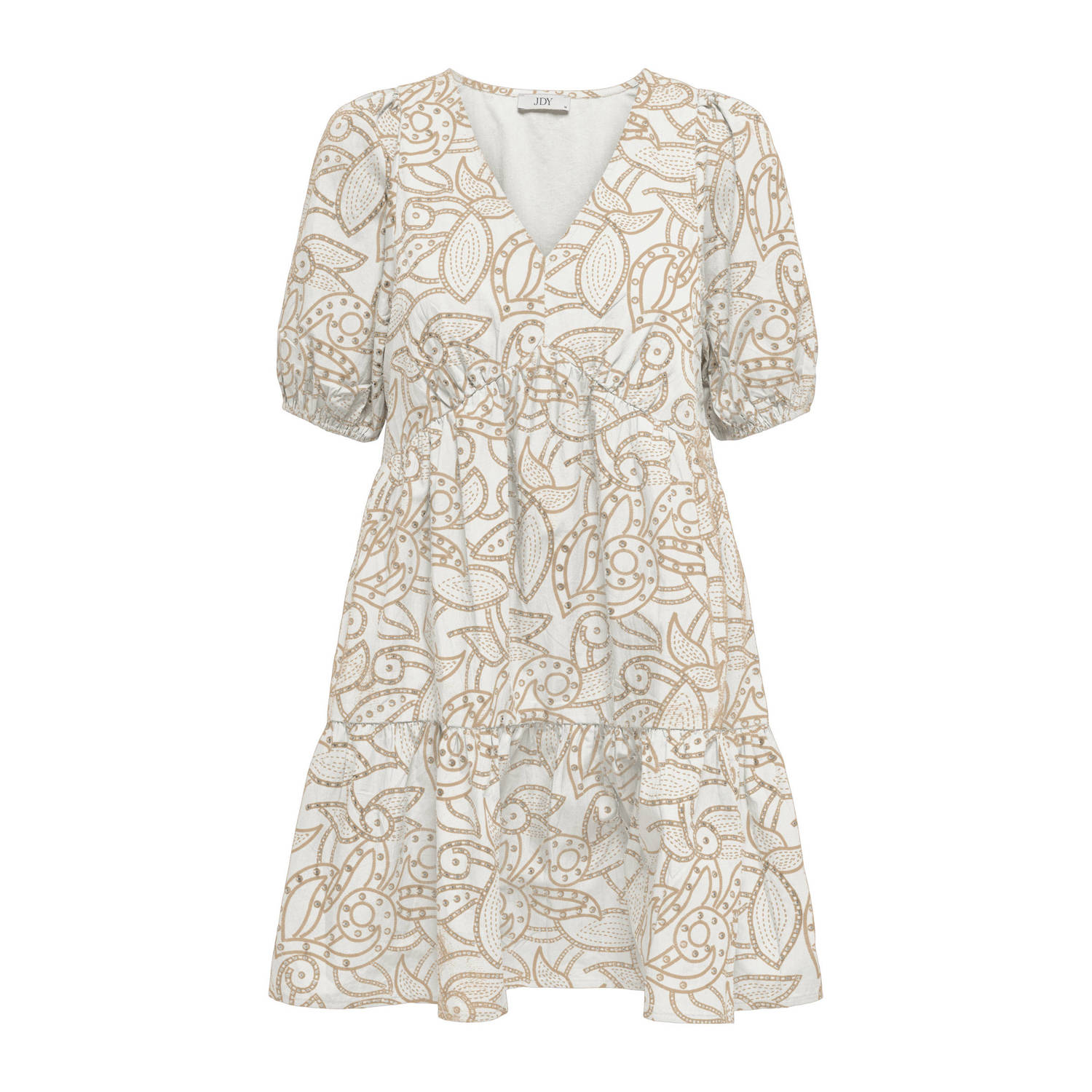 JDY midi jurk broderie beige