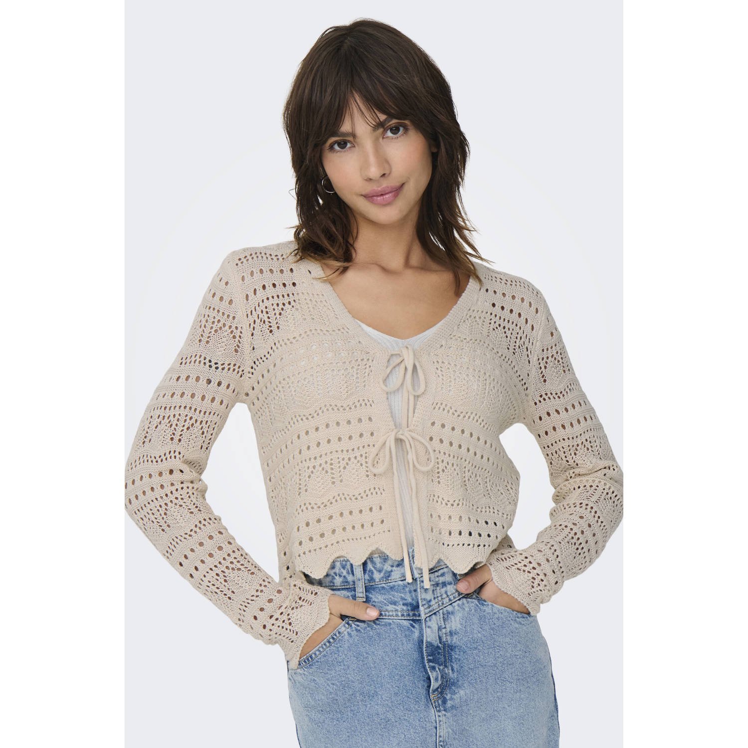 JDY vest taupe fijn gebreid