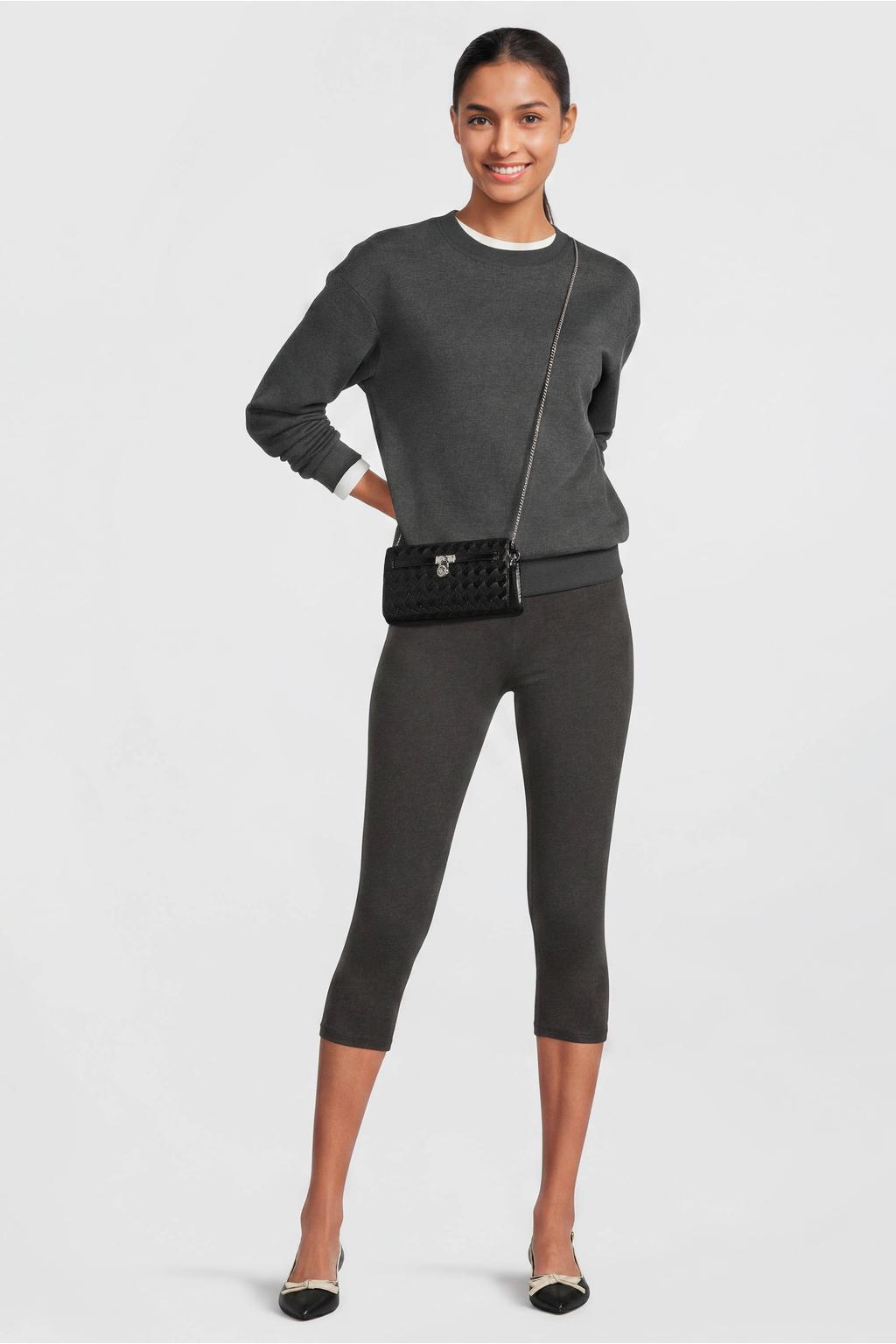 Grijs melange dames Anytime fleece sweater melange met lange mouwen en ronde hals