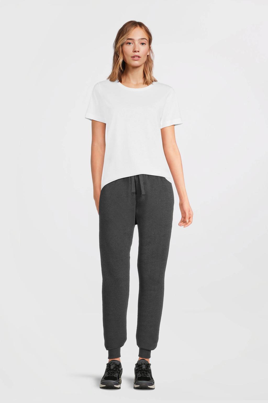 Grijs melange dames Anytime fleece joggingbroek melange met tapered fit, regular waist en elastische tailleband met koord