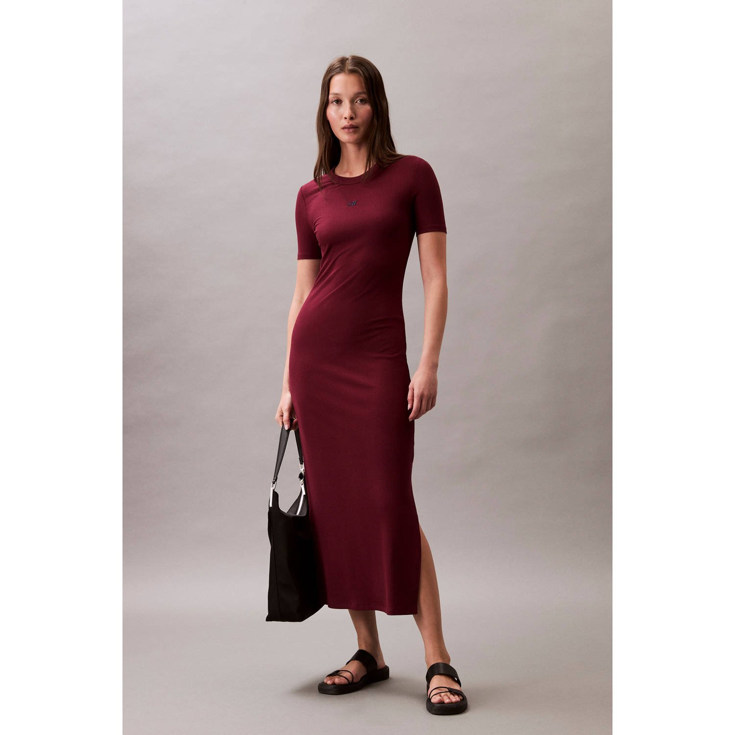 CALVIN KLEIN Dames Jurken A- Modal Rib Ss Dress Rood