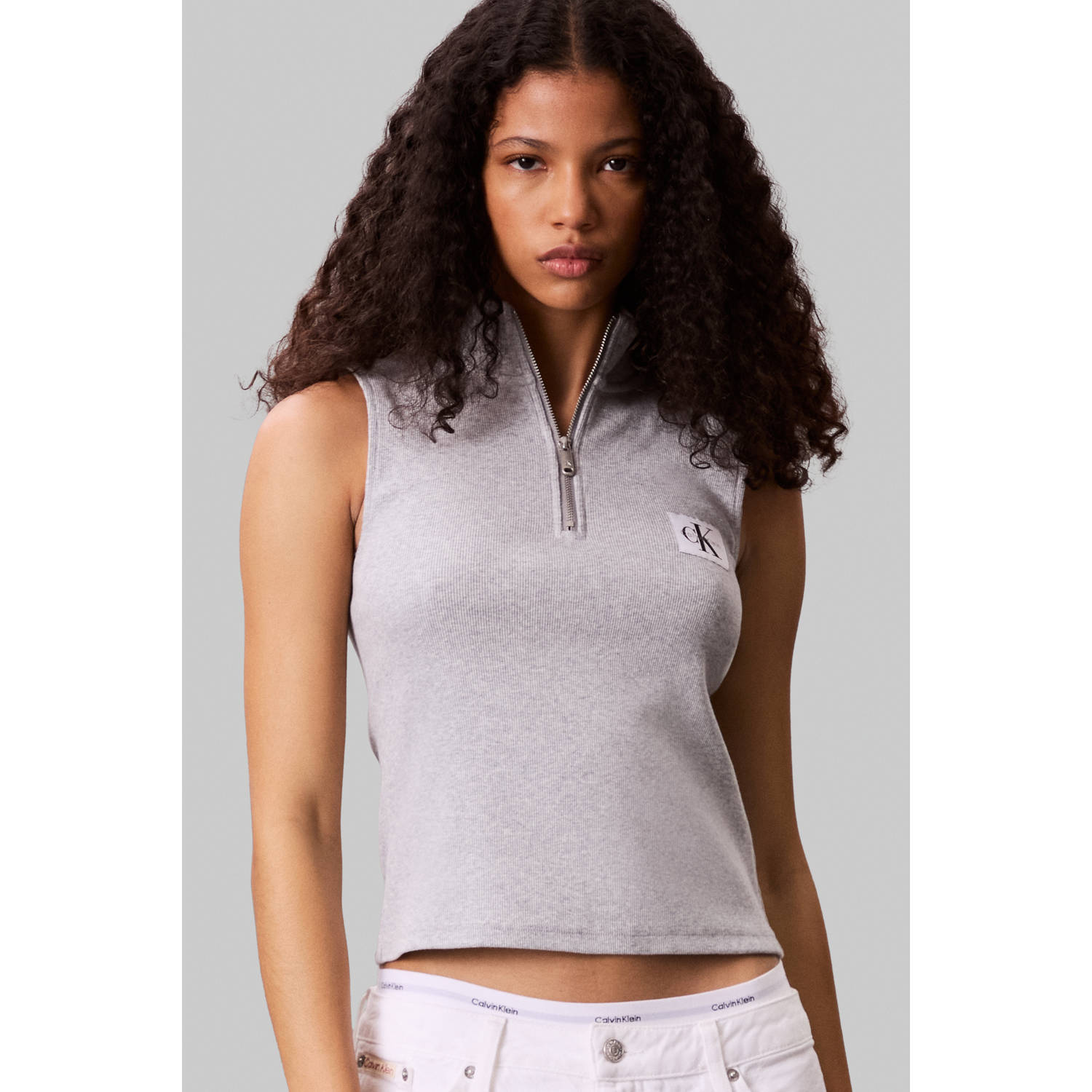 CALVIN KLEIN JEANS top grijs rib gebreid